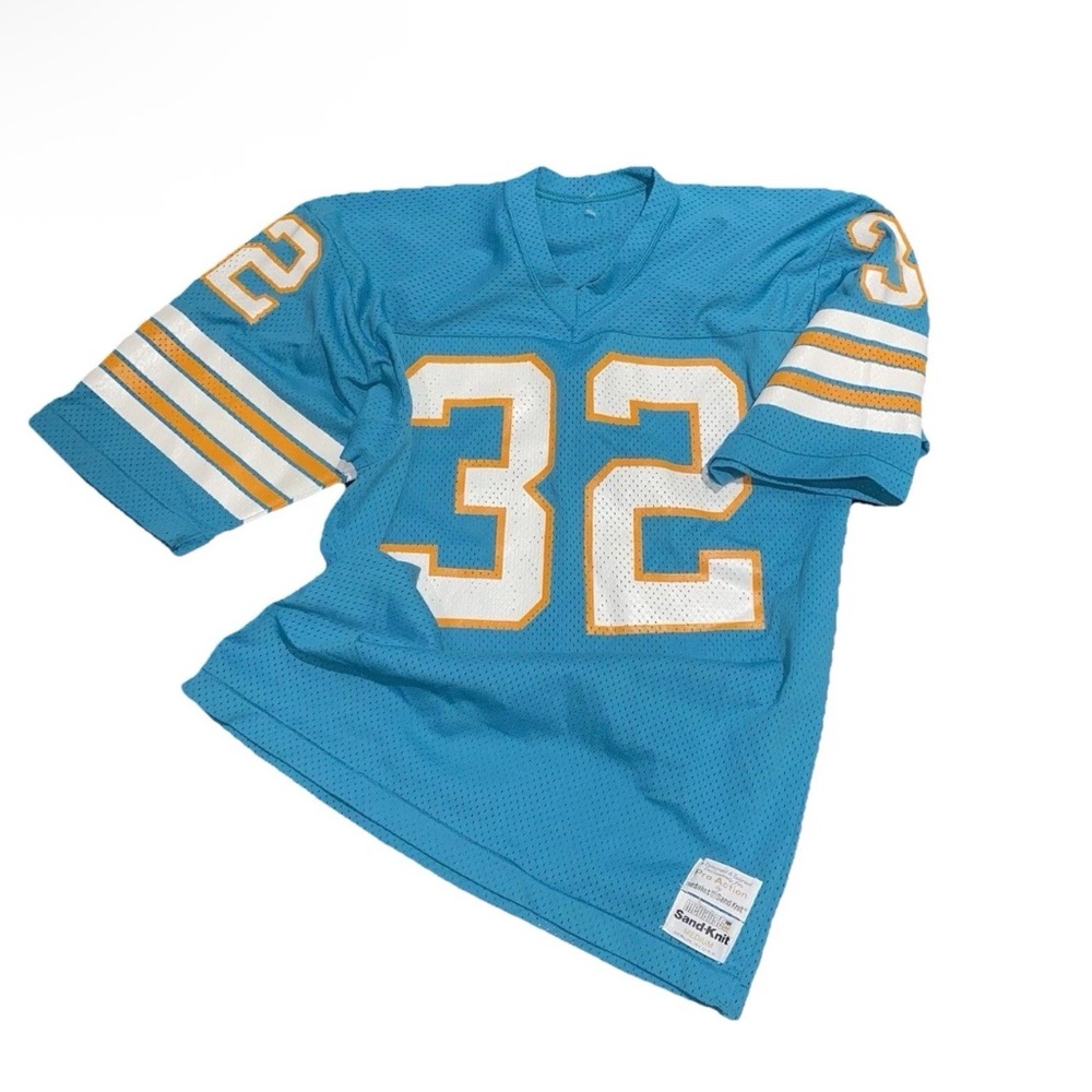 Vintage 80s MIAMI DOLPHINS #32 Jersey Mens Size M Pro Action Medallist Sand Knit